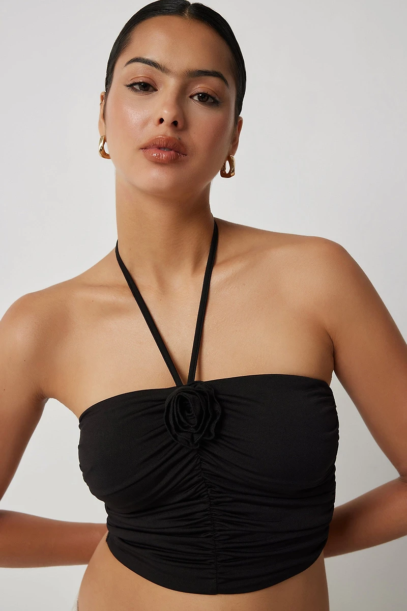 Haut tube froncé licou à rosette