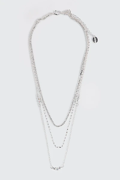 Ardene Three-Row Crystal Necklace in Silver