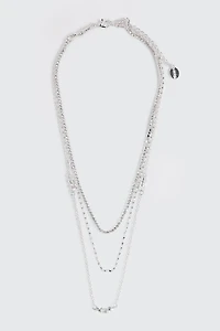 Ardene Three-Row Crystal Necklace in Silver
