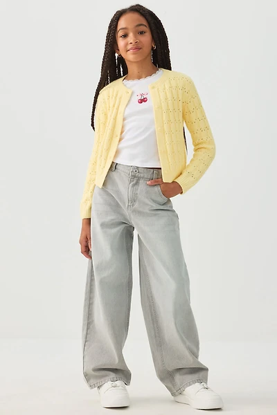 Ardene Kids Wide Leg Jeans in Grey | Size | Cotton