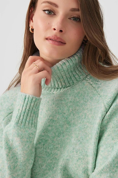 Ardene Fuzzy Knit Turtleneck Sweater in Light Green | Size | Polyester