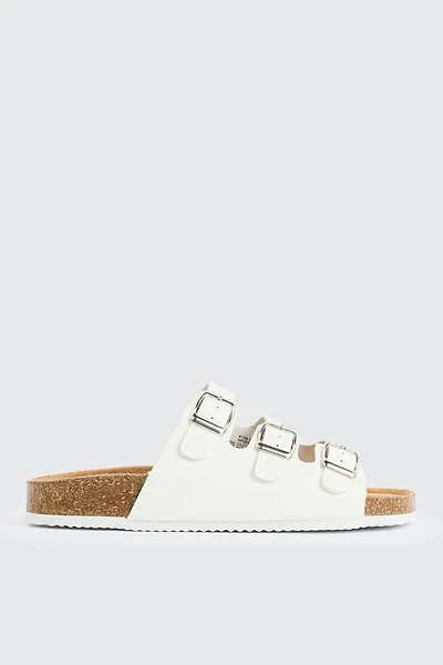Ardene Three-Buckle Sandals in White | Size | Faux Suede | Eco-Conscious