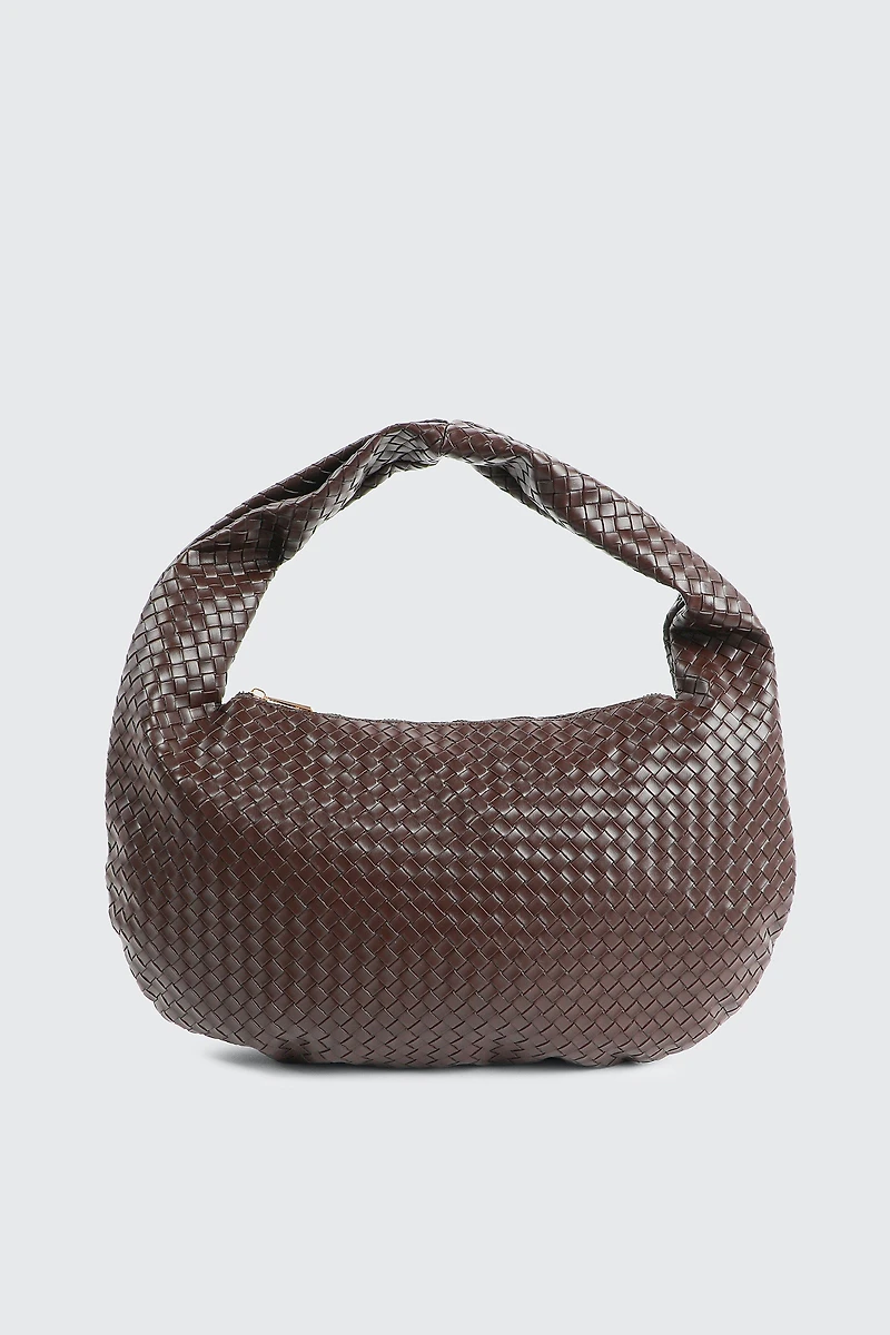 Ardene Faux Leather Woven Shoulder Bag in Brown | Faux Leather/Polyester