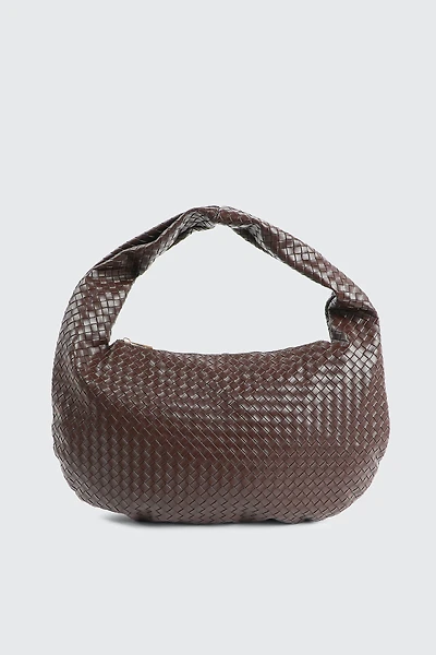 Ardene Faux Leather Woven Shoulder Bag in Brown | Faux Leather/Polyester