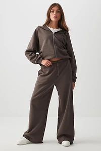 Ardene Wide Leg Sweatpants in Brown | Size XL | Polyester/Cotton | Fleece-Lined