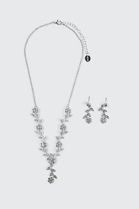 Ardene Floral Necklace and Earrings Set in Silver | Stainless Steel
