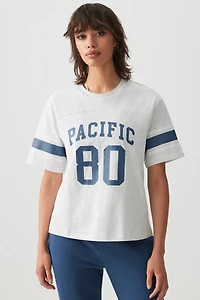 Ardene Relaxed Football T-Shirt in Saltstone Grey | Size Medium | 100% Cotton