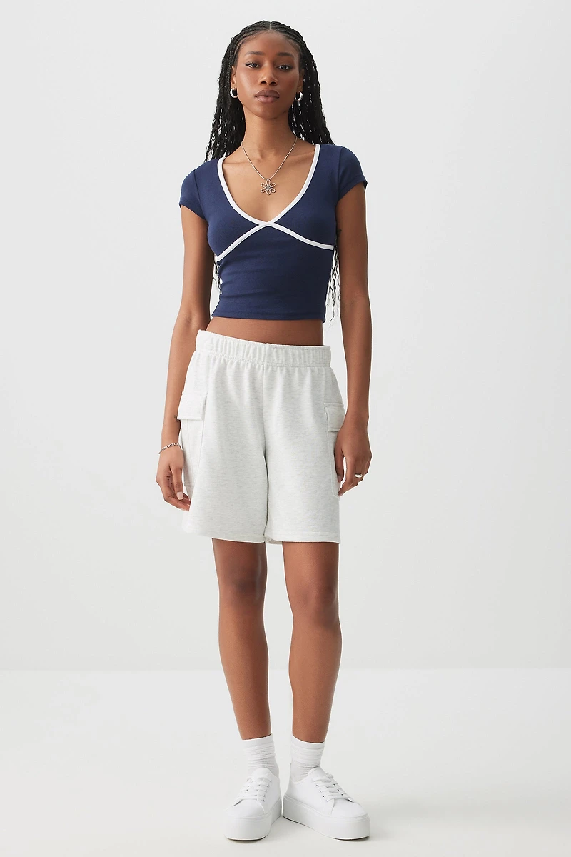 Ardene French Terry Cargo Sweatshorts in Light Grey | Size Small | Polyester/Cotton | Eco-Conscious