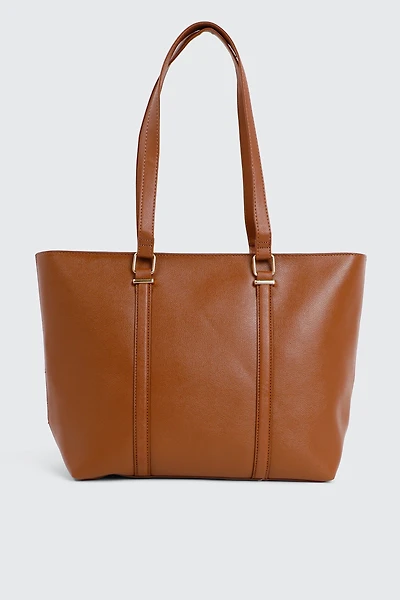 Ardene Large Tote Bag in Cognac | Faux Leather