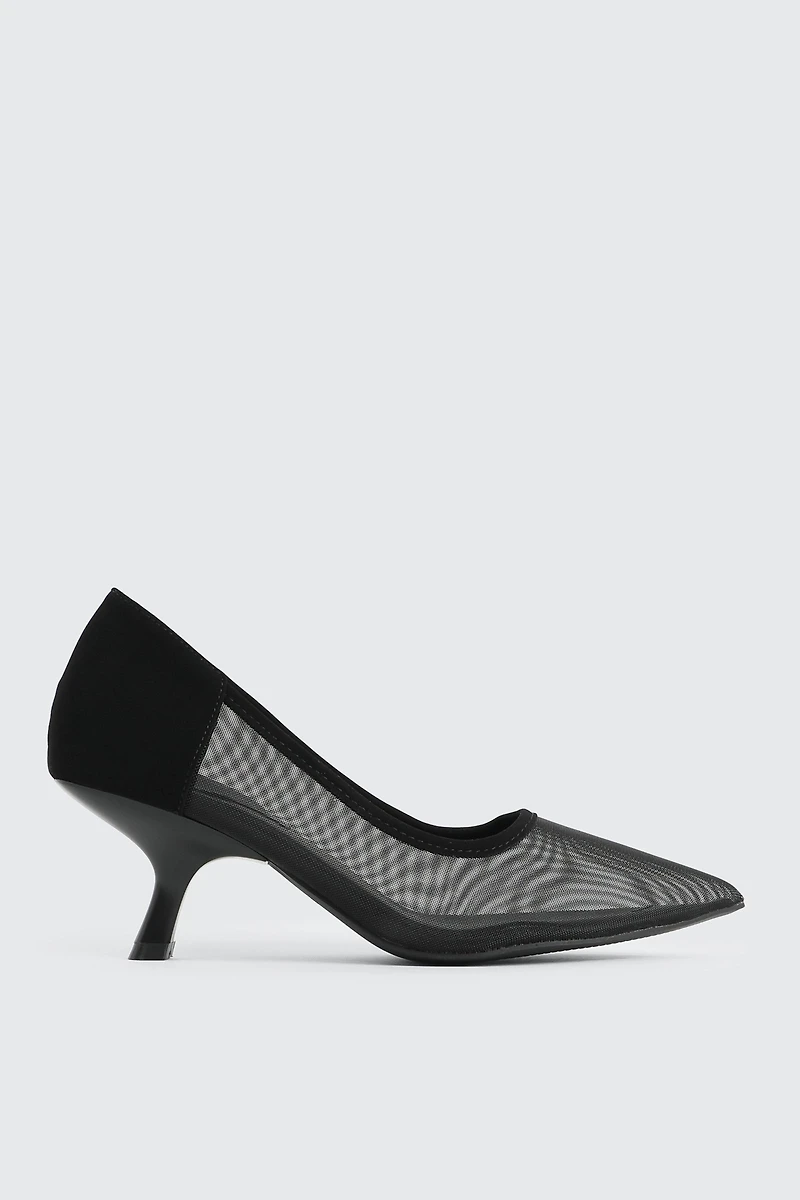 Ardene Black Mesh Pumps | Size | Faux Leather