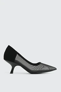 Ardene Black Mesh Pumps | Size | Faux Leather