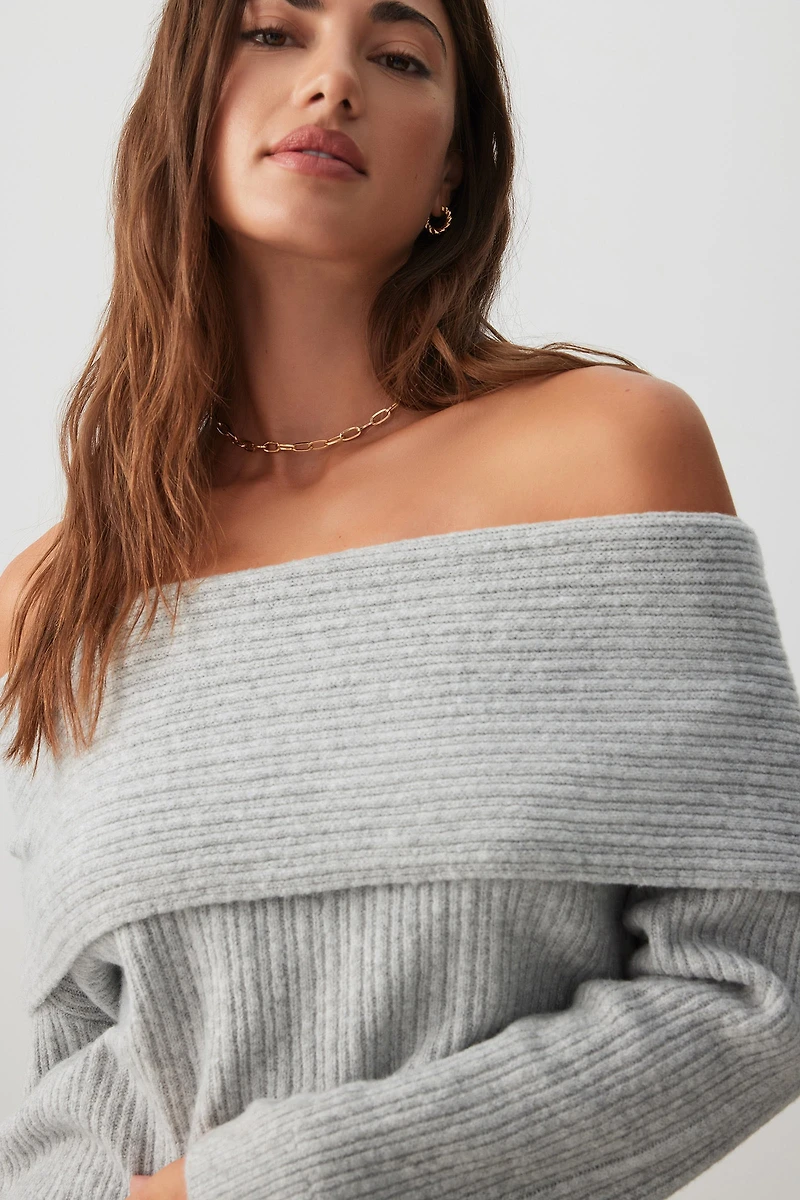 Chandail à col replié en tricot côtelé