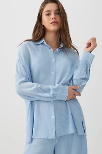 Ardene Crinkled Oversized Beach Shirt in Light Blue | Size | Rayon