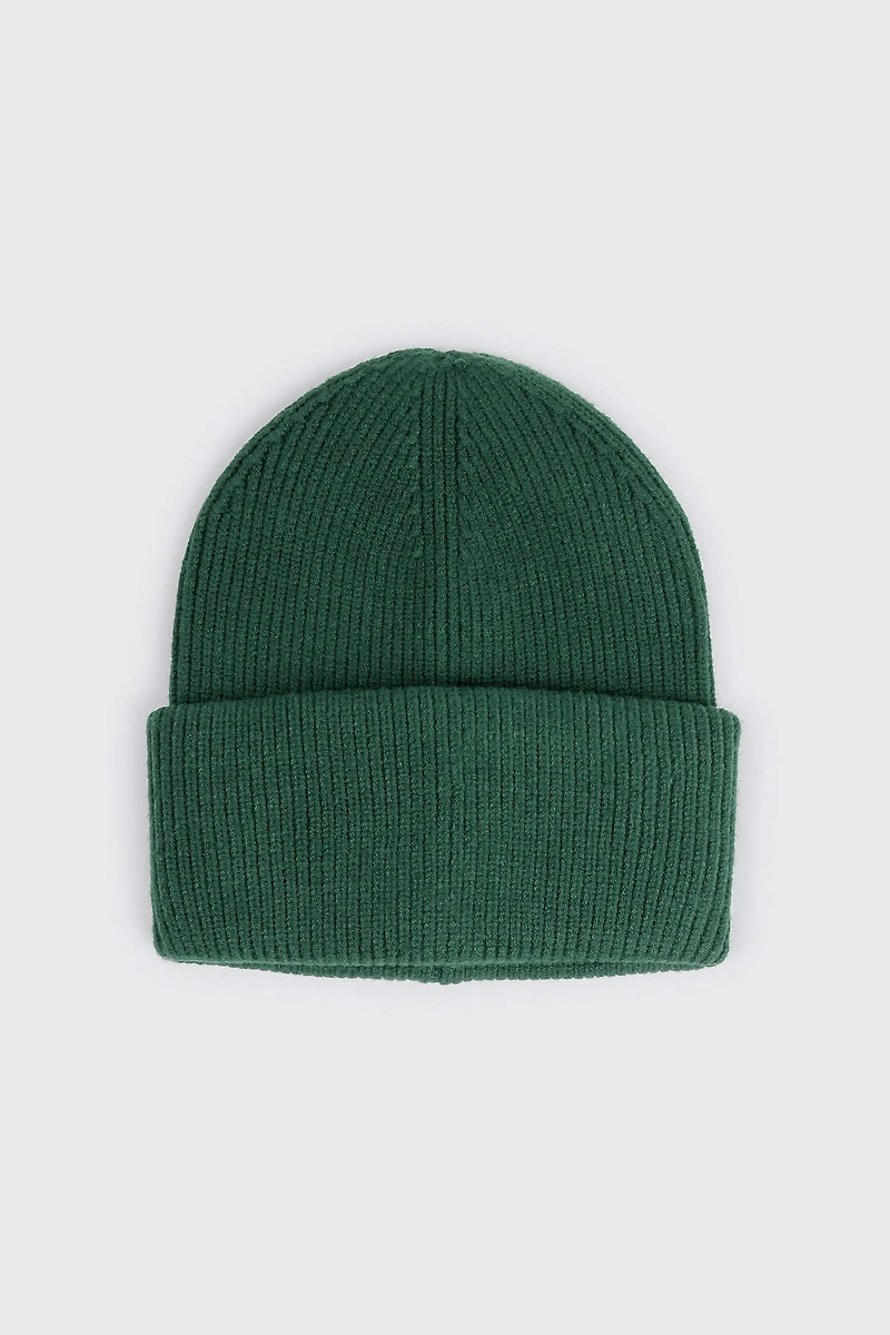 Ardene Wide Cuff Rib Beanie in Dark Green | Polyester/Rayon/Nylon