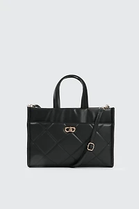 Ardene Quilted Faux Leather Tote Bag in Black | Faux Leather/Polyester | Eco-Conscious