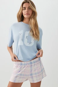 Ardene HUSHKNIT Boxy PJ Set in Light Blue | Size | Polyester/Spandex | Eco-Conscious