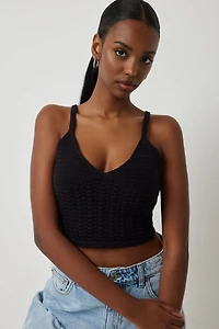 Ardene Crop V-Neck Sweater Tank in Black | Size | 100% Cotton/Elastane