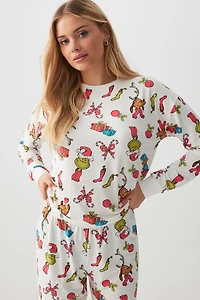 Ardene The Grinch Family PJ Set in White | Size | Polyester/Spandex