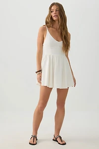 Robe patineuse courte en mélange de lin