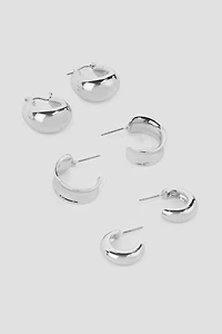 Ardene 3-Pack Assorted Hoop Earrings in Silver | Stainless Steel