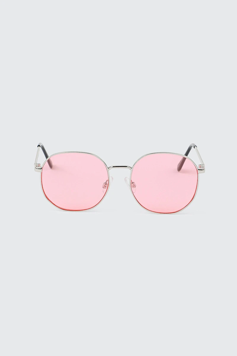 Ardene Colored lense Round Sunglasses in Light Pink