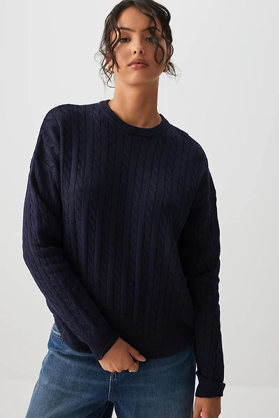 Ardene Long Cable Knit Sweater in Dark | Size | Polyester/Nylon