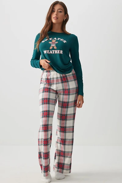 Ardene HUSHKNIT Long PJ Set in Dark Green | Size | Polyester/Elastane | Eco-Conscious