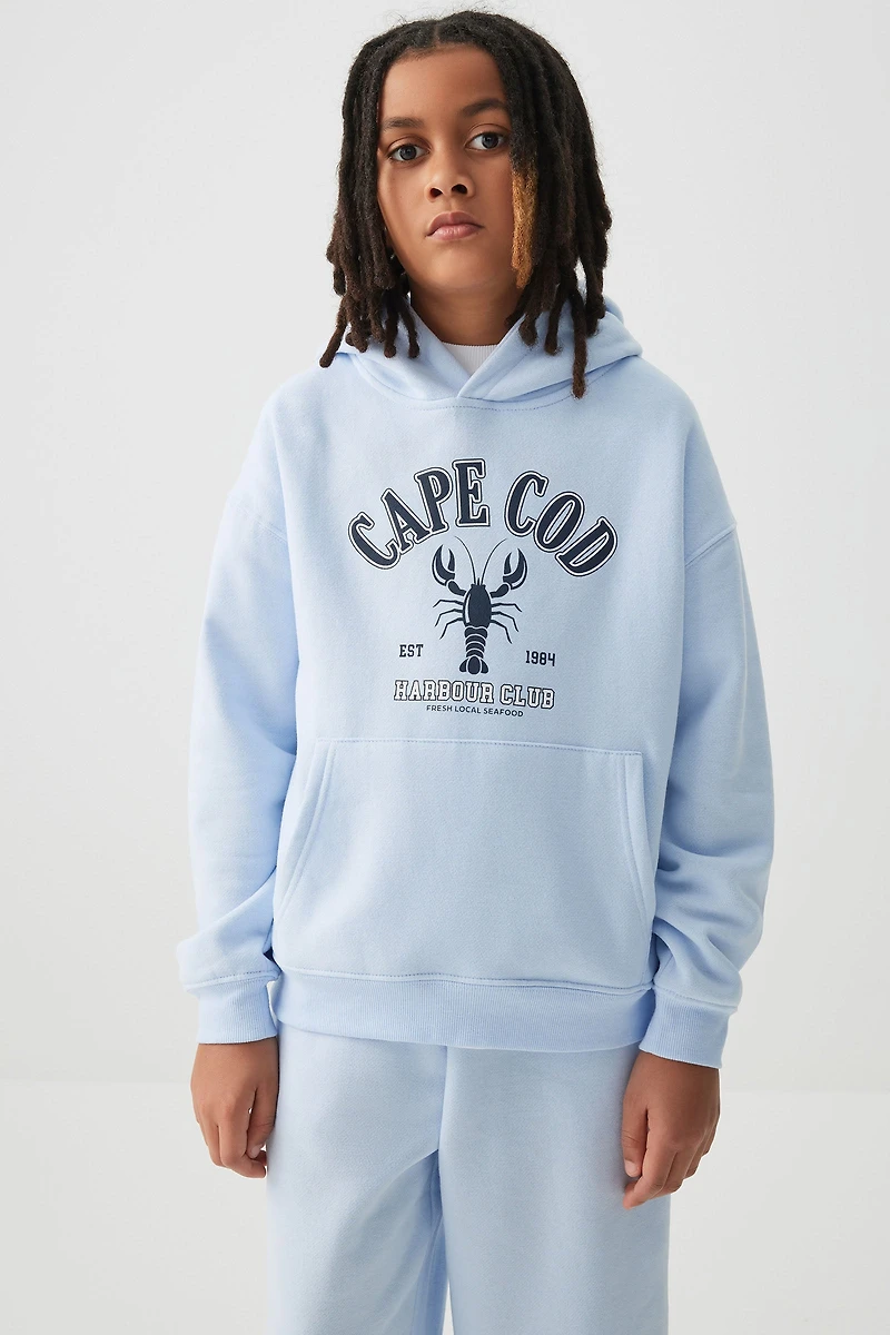 Ardene Kids Graphic Hoodie in Light Blue | Size Large | Polyester/Cotton | Fleece-Lined