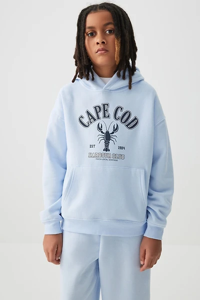 Ardene Kids Graphic Hoodie in Light Blue | Size Large | Polyester/Cotton | Fleece-Lined