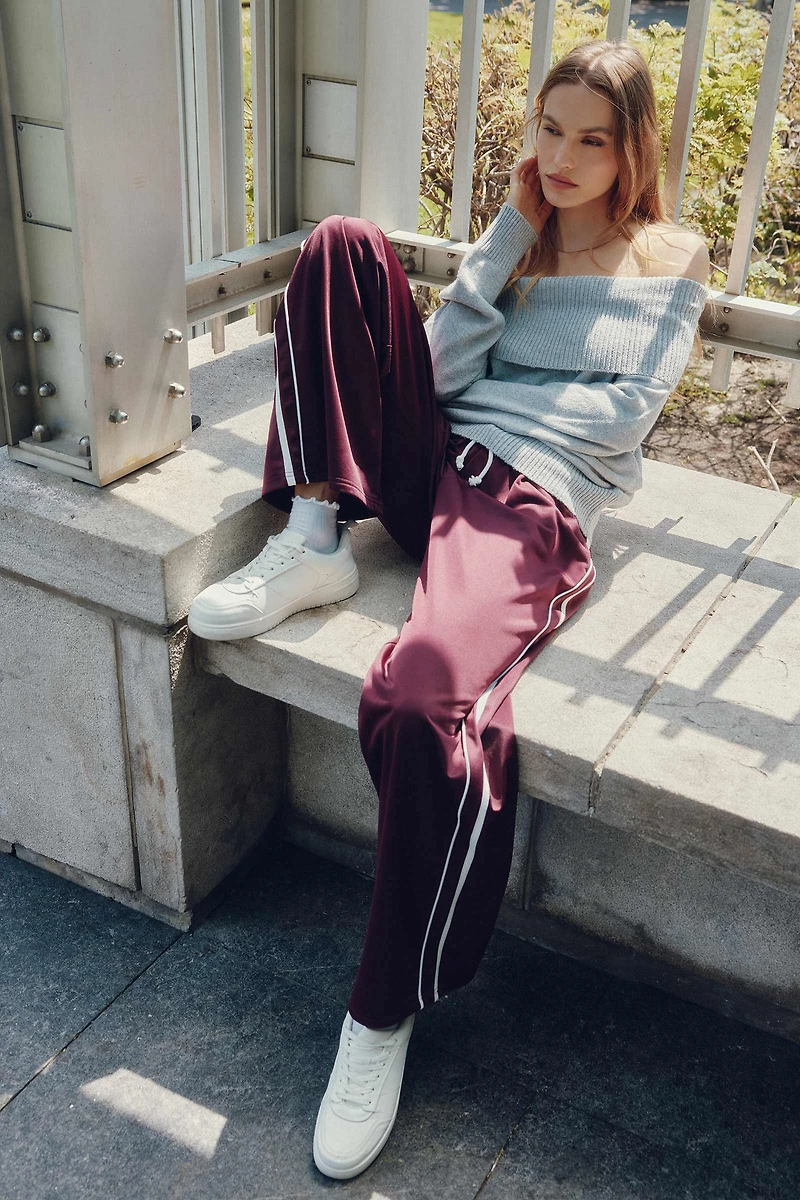 Ardene Scuba Track Pants in Burgundy | Size | Polyester/Spandex