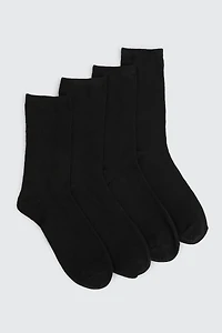 Ardene 4-Pack Solid Crew Socks in Black | Size 28 | Polyester/Elastane