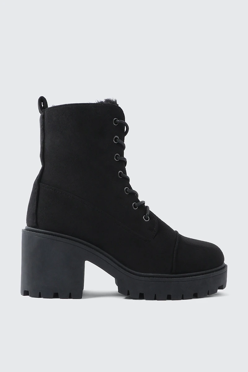 Ardene Faux Fur Lined Lace Up Boots in | Size | Faux Suede
