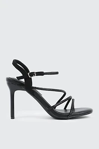 Ardene Embellished Strappy Heel Sandals in Black | Size | Faux Suede