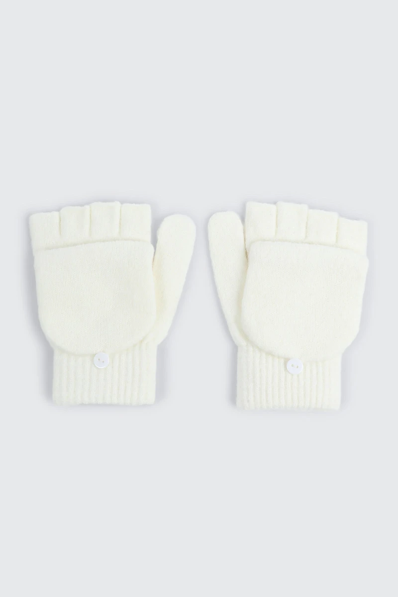 Ardene Convertible Mittens in Off-White | Polyester