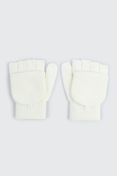 Ardene Convertible Mittens in Off-White | Polyester