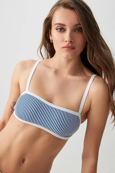 Ardene Contrast Binding Bandeau Bikini Top in Dark Blue | Size | Polyester/Nylon/Spandex | Microfiber