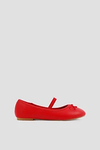 Ardene Kids Mary Janes with Bow in Red | Size | Faux Leather | Eco-Conscious