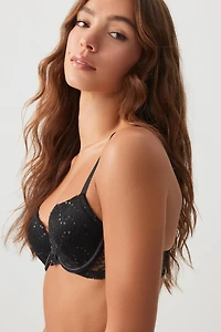 Ardene Luxe Sparkling Lace Push-Up Bra in | Size 36B | Nylon/Elastane