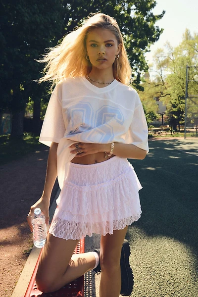 Ardene Lace Tiered Micro Skirt in White | Size | Polyester/Spandex