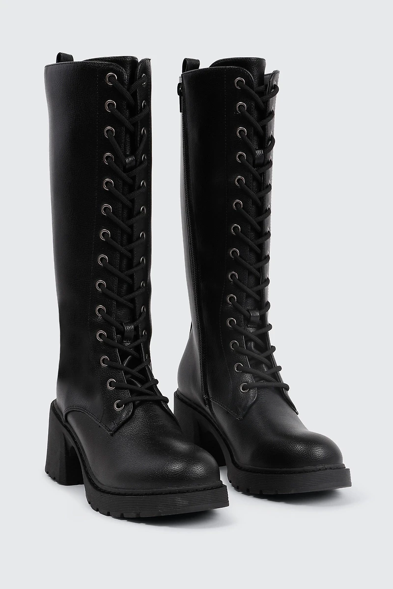 Bottes de combat hautes à talon bloc