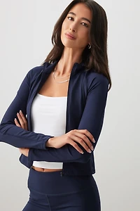 Ardene Butter Long Sleeve Zip-Up Top in Dark Blue | Size | Nylon/Elastane