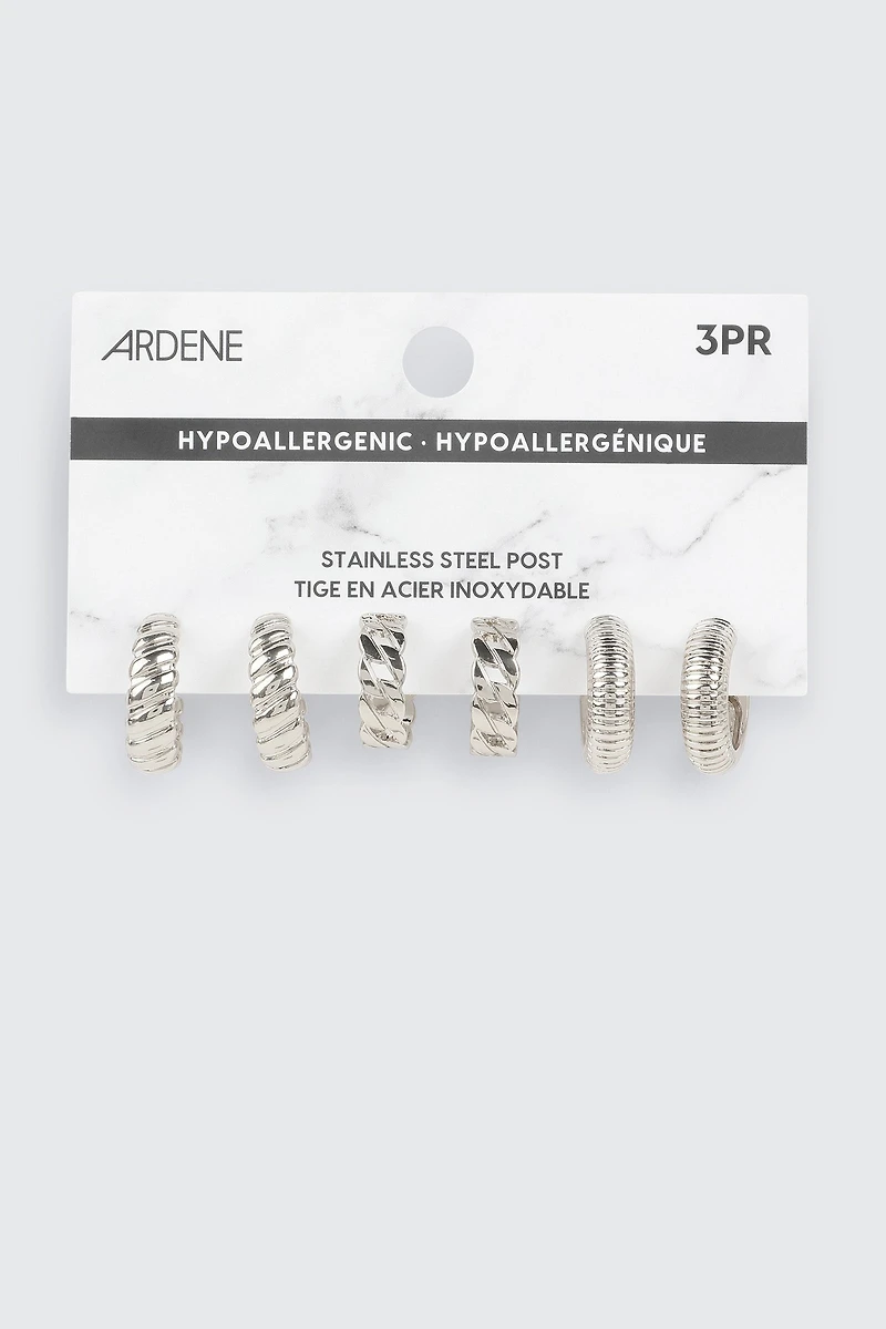 3 paires d'anneaux texturés