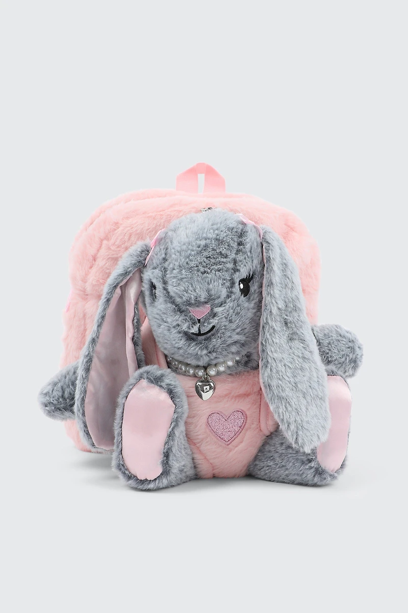 Ardene Kids Backpack with Animal Plushie in Grey | Polyester