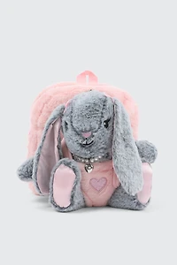 Ardene Kids Backpack with Animal Plushie in Grey | Polyester