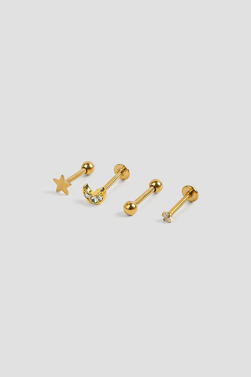 Ardene 4-Pack of Celestial Cartilage Piercings in Gold