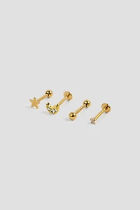 Ardene 4-Pack of Celestial Cartilage Piercings in Gold