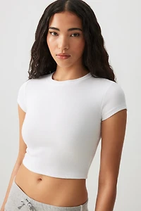 Ardene Ultra Crop Fitted T-Shirt in White | Size | Cotton/Elastane