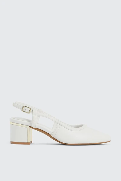 Ardene Slingback Block Heel Pumps in White | Size | Faux Suede | Eco-Conscious