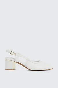Ardene Slingback Block Heel Pumps in White | Size | Faux Suede | Eco-Conscious