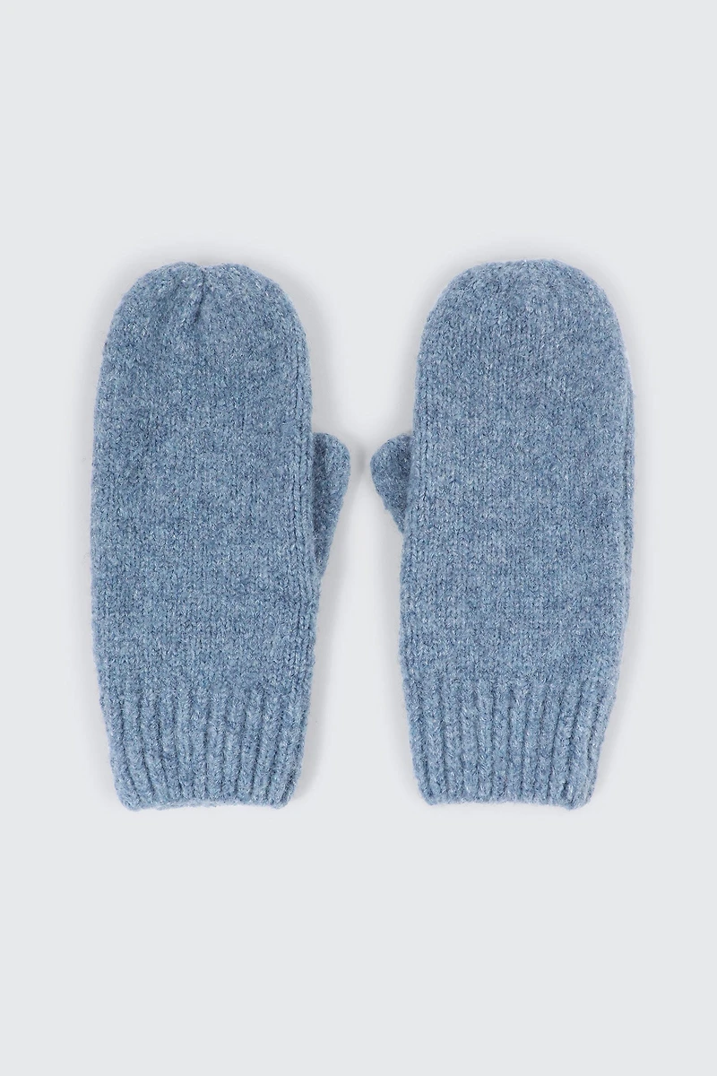Ardene Fleece Lined Chunky Knit Mittens in Medium Blue | Polyester/Nylon/Elastane